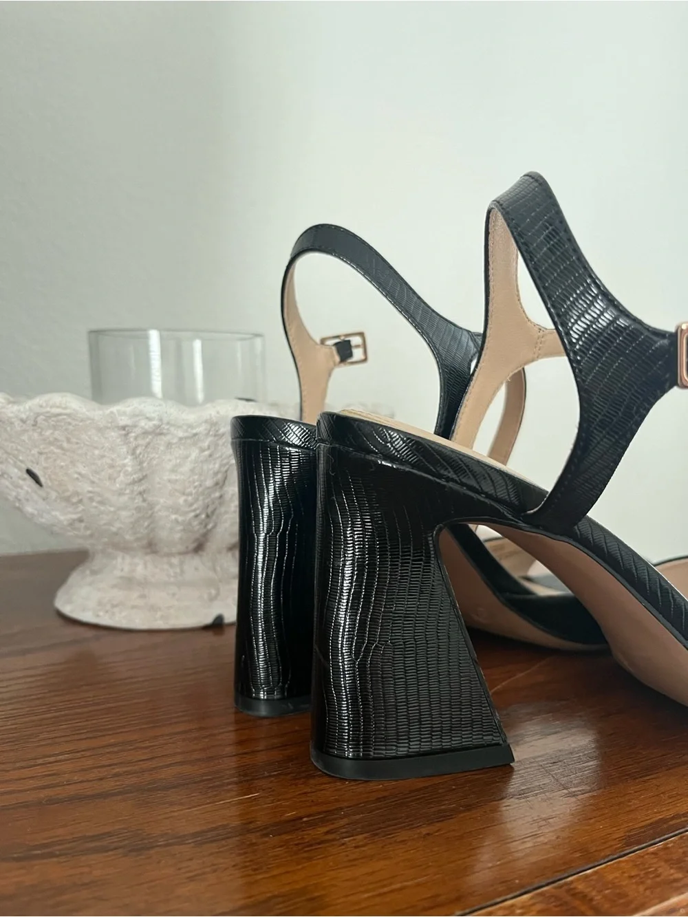 Michael Shannon Black Textured Block Heel Sandals - Picture 2 of 3